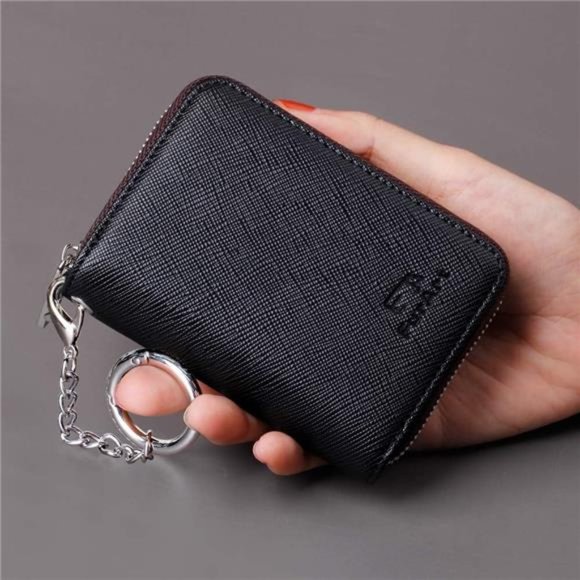 Credit Card Wallet Zipper Card Cases Holder for Men Women RFID Blocking Keychain - Picture 4 of 6